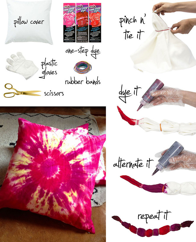 Make Your Own Pretty Tie Dye Pillows - It's So Easy and Fun! diy easy colorful fun 70s style grunge teen dorm kids fun project throw pillows reuse recycle old pillows2