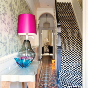 carpet-on-stairs-black-and-white-bohemian-decorating-ideas-pink-lamp