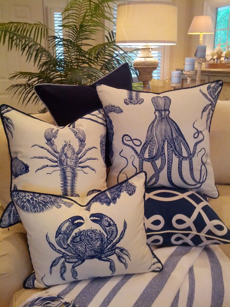 sea creature pillows watery decor decorating blues hue green livingroom