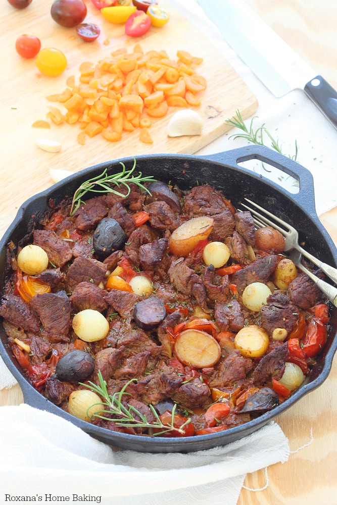 All in One Pot - Try This Deliciously Easy Beef Vegetable Stew celery carrots tomatoes tomato sauce beef stock onions easy weeknights delicious protein