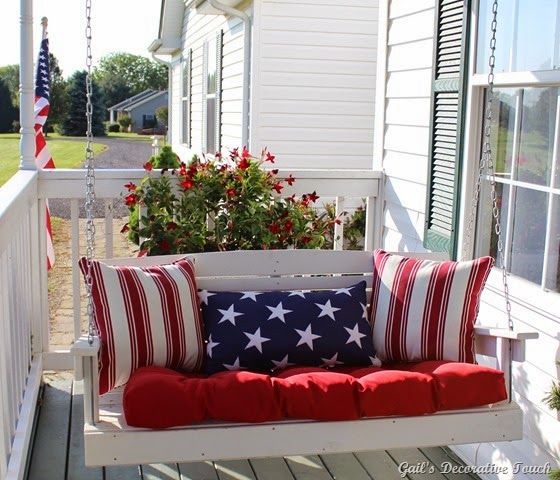 Celebrate Independance Day with these Patriotic Porch Decor Ideas flags diy budget shutter tissue paper firecrackers flowers pillows plants accessories party bbq get together patriotic july 4th5