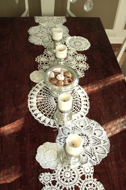Decorating With Doilies - Take a Look at these Cute Ideas bowls pillows table runner starch easy diy budget vintage thrift store2