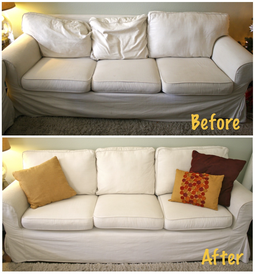 A quick and easy hack to plump up your sofa cushions. (+Leather