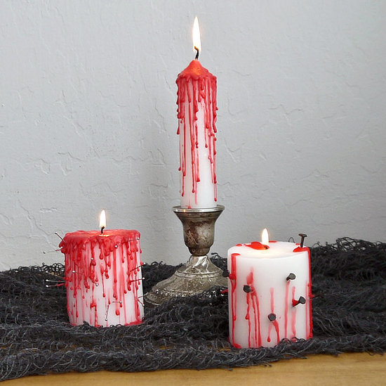 Creepy Halloween DIY- Dripping Bloody Candles dollar store cheap budget easy crayons1