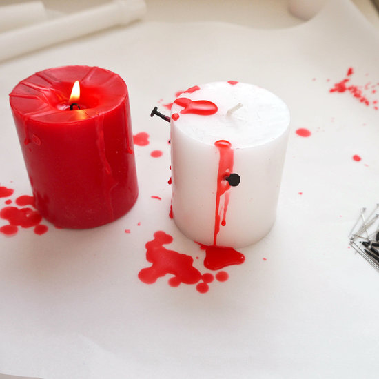 Creepy Halloween DIY- Dripping Bloody Candles dollar store cheap budget easy crayons3