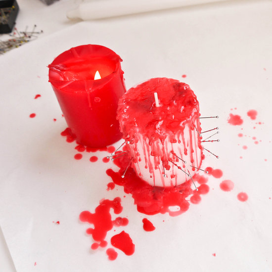 Creepy Halloween DIY- Dripping Bloody Candles dollar store cheap budget easy crayons4