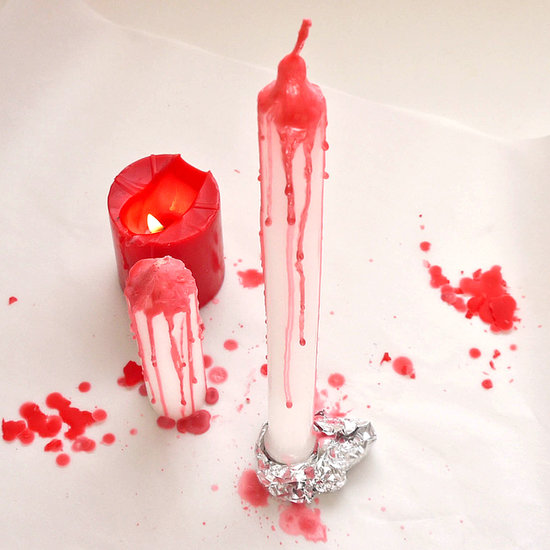 Creepy Halloween DIY- Dripping Bloody Candles dollar store cheap budget easy crayons5