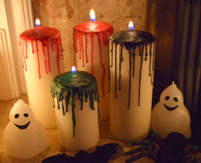 Creepy Halloween DIY- Dripping Bloody Candles dollar store cheap budget easy crayons7