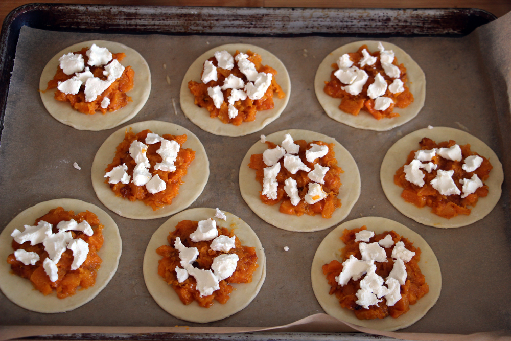 Halloween Recipe- Puff Pastry Butternut Squash and Cheese Tarts! olives goat cheese squash puff pastry7