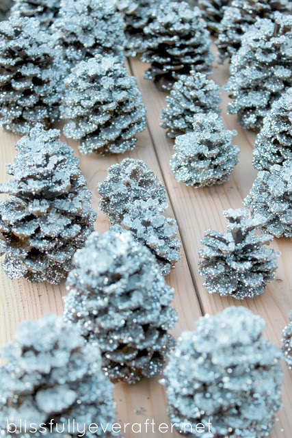 DIY: Glittery Pottery Barn Pinecones budget dollar store glitter cheap easy natural rustic1