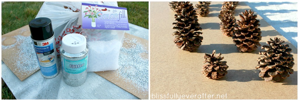 DIY: Glittery Pottery Barn Pinecones budget dollar store glitter cheap easy natural rustic5