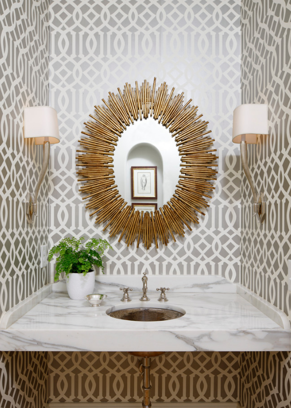 gold sunburst mirror bathroom decor