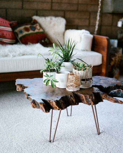 wood slab coffee tabled decorating ideas