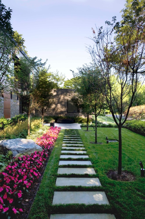 front yard landscaping flag stones flowers