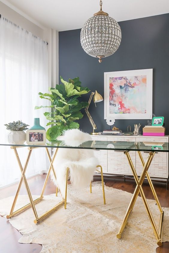 beautiful glamorous office decorating ideas gold brass glass desk