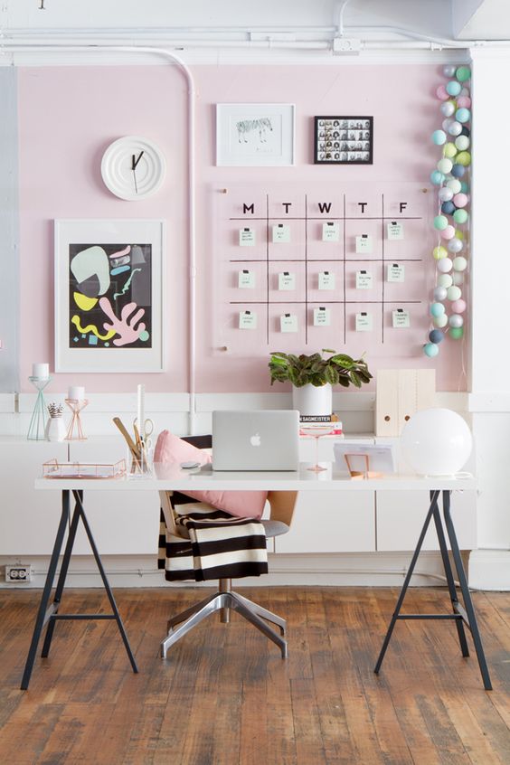 home office decor ideas pink wall ikea table legs