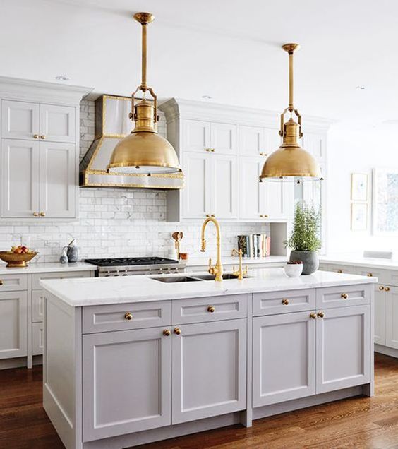 kitchen decorating ideas marble grey gold chandeliers