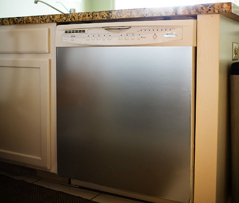 Stainless Steel Contact Paper Dishwasher Makeover - HomeHacks