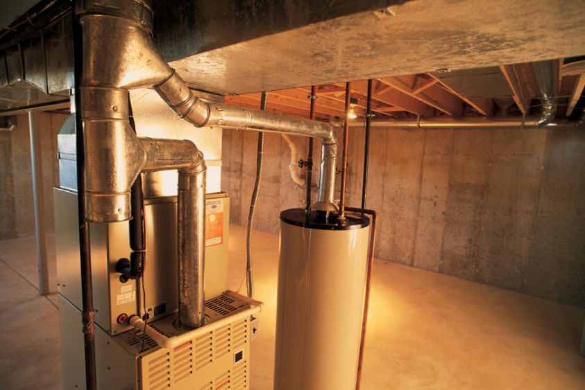 Furnace system in basement.