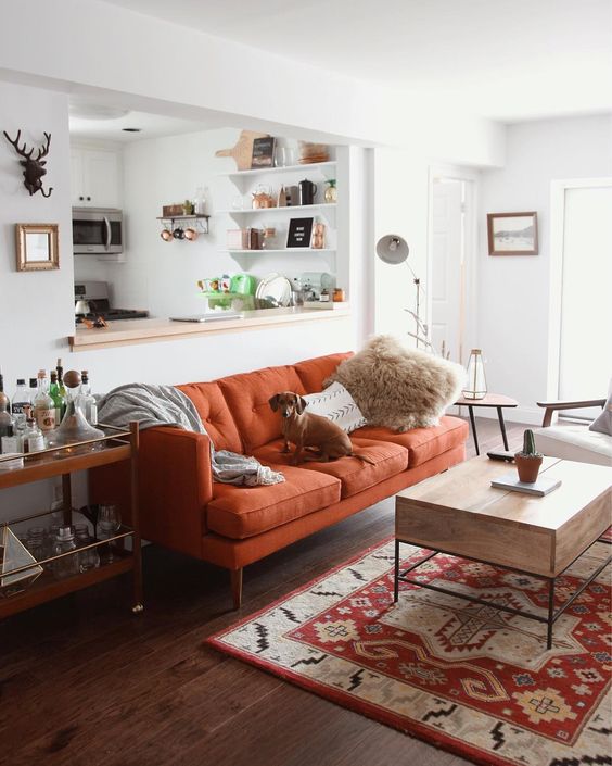 pretty cozy fall decorating ideas orange couch living room