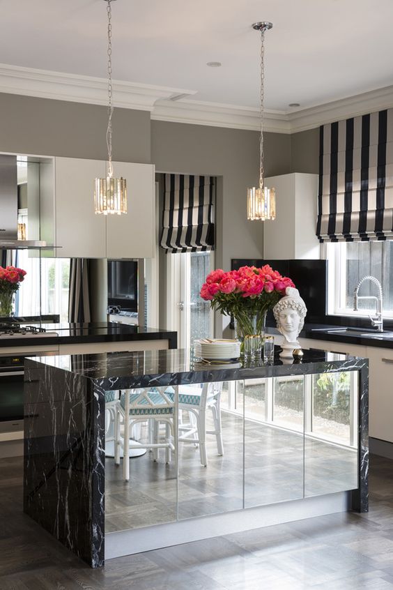 luxurious kitchen decor mirrored island ideas