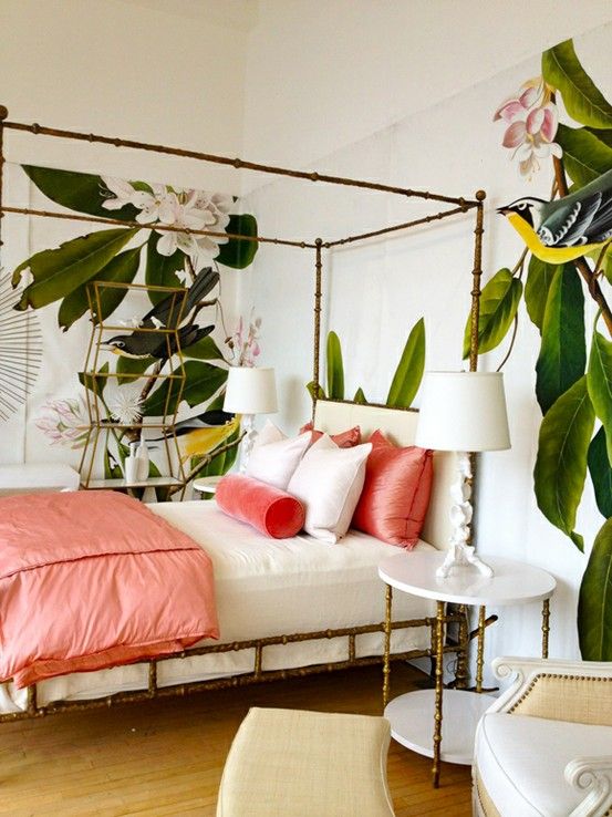 banana leaf bedroom decor ideas pink bed