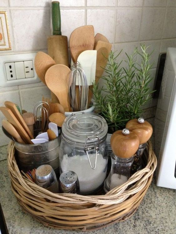 kitchen storage ideas basket of spices