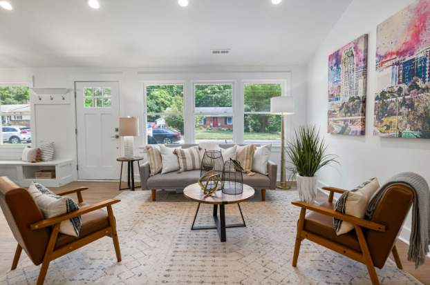 Small house living room with home staging.