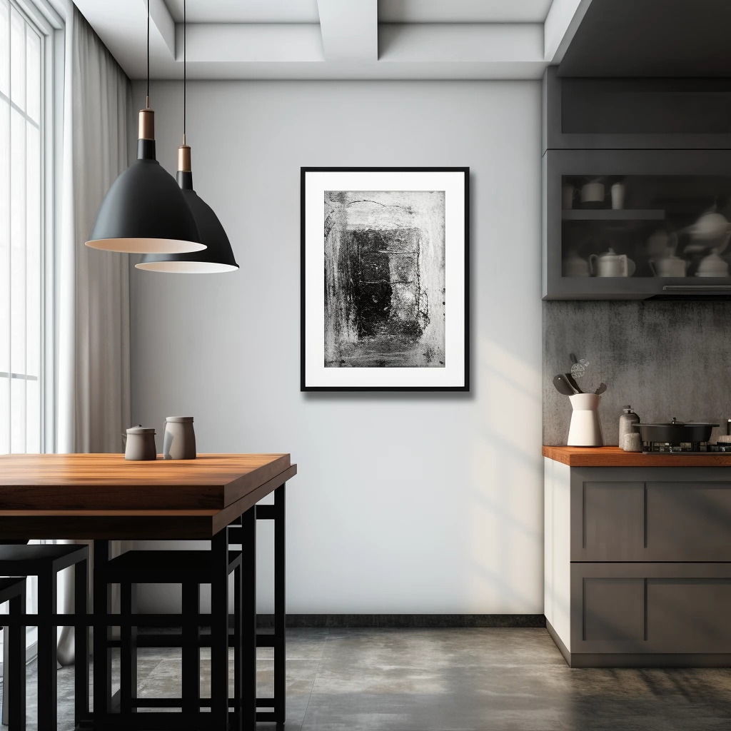 Beautiful black and white painting in kitchen design