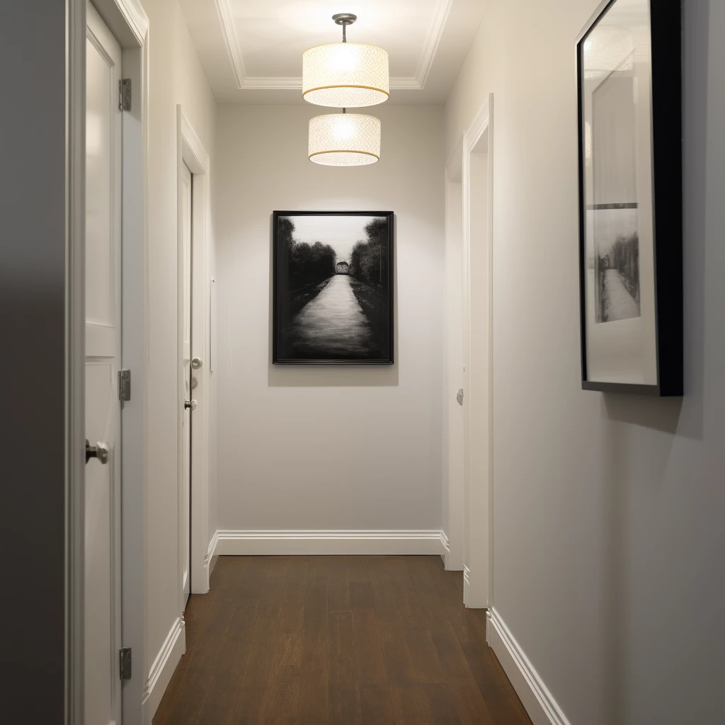 Black and white painting in the interior of the hallway